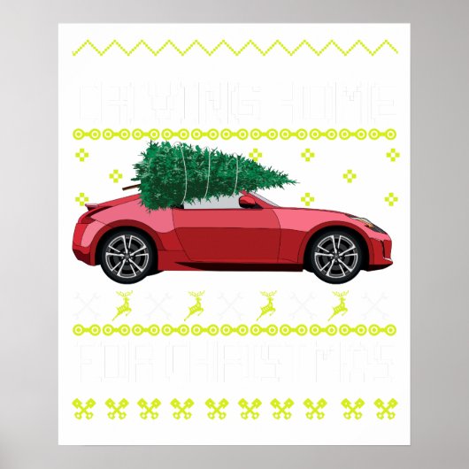 Christmas Tree Oldtimer Car Xmas Ugly Sweater Pull ポスター (正面)