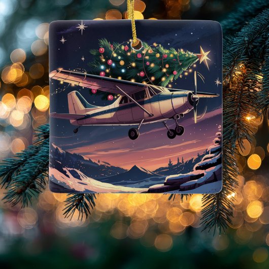 Christmas Tree on Cessna Airplane Photo Funny セラミックオーナメント