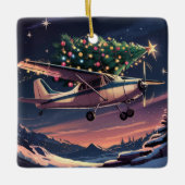 Christmas Tree on Cessna Airplane Photo Funny セラミックオーナメント (正面)