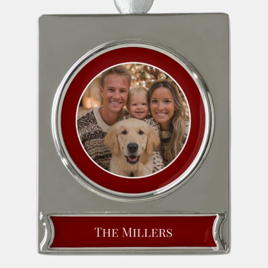 Christmas Tree Ornament Add Your Photo and Text シルバープレートバナーオーナメント (正面)