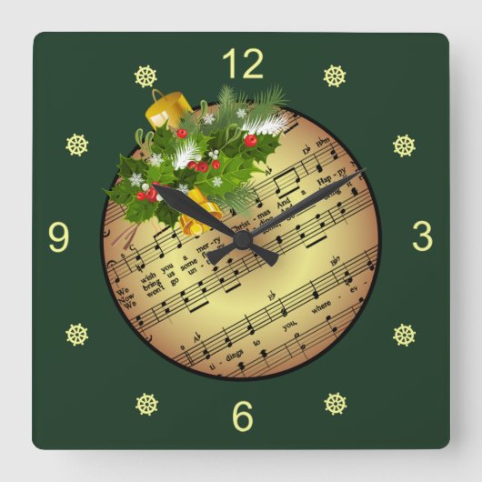 Christmas Tree Ornament ~ Bell & Mistletoe ~ スクエア壁時計 (正面)