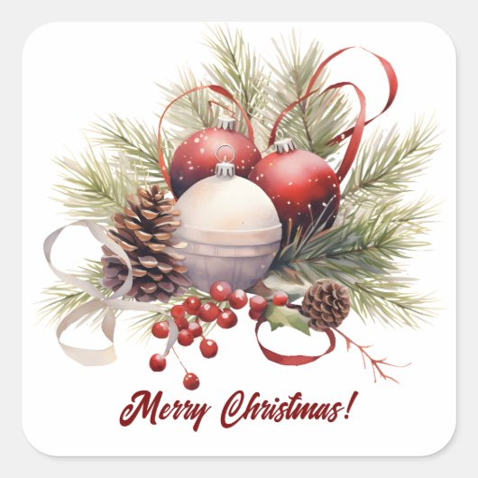 Christmas Tree Ornaments Pine Cones スクエアシール (正面)