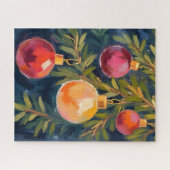 Christmas Tree Ornaments Watercolor ジグソーパズル (横)