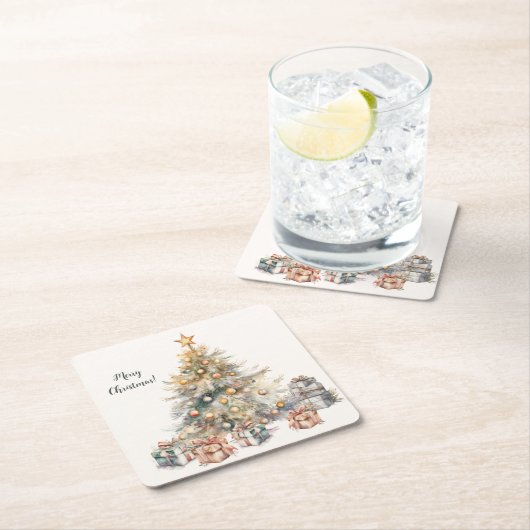 Christmas Tree Paper Coasters (6 pieces) スクエアペーパーコースター (インサイチュ)