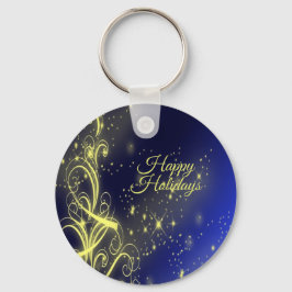 Christmas Tree Party Gold Stars Navy Blue Holidays キーホルダー