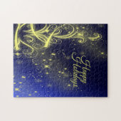 Christmas Tree Party Gold Stars Navy Blue Holidays ジグソーパズル (横)