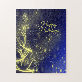 Christmas Tree Party Gold Stars Navy Blue Holidays ジグソーパズル