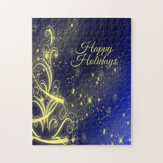 Christmas Tree Party Gold Stars Navy Blue Holidays ジグソーパズル (縦)