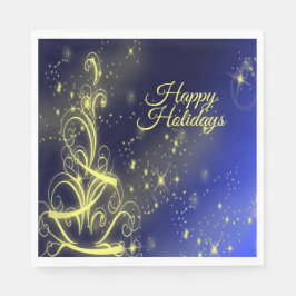 Christmas Tree Party Gold Stars Navy Blue Holidays スタンダードランチョンナプキン