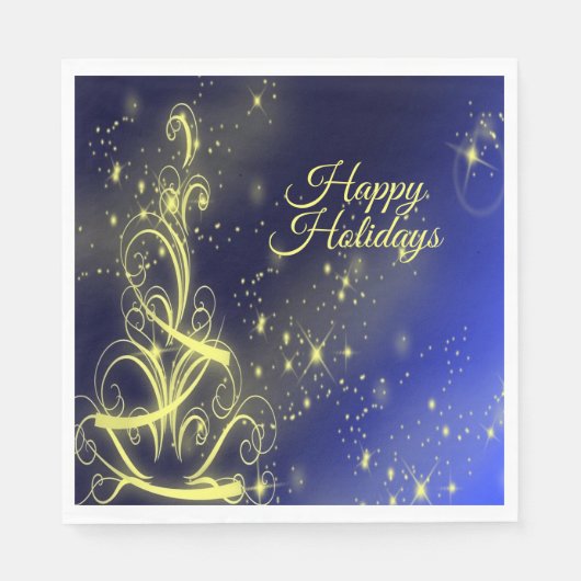 Christmas Tree Party Gold Stars Navy Blue Holidays スタンダードランチョンナプキン (正面)
