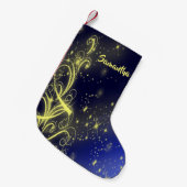 Christmas Tree Party Gold Stars Navy Blue Holidays スモールクリスマスストッキング (正面 (吊り時))