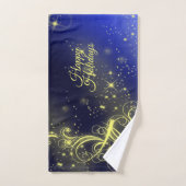 Christmas Tree Party Gold Stars Navy Blue Holidays バスタオルセット (ハンドタオル)