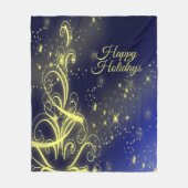 Christmas Tree Party Gold Stars Navy Blue Holidays フリースブランケット (正面)