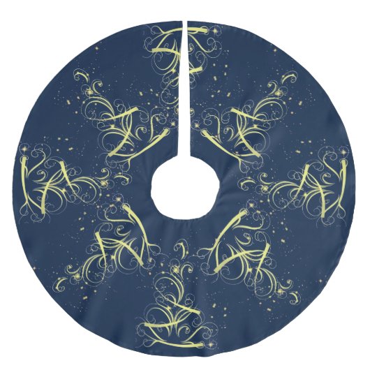 Christmas Tree Party Gold Stars Navy Blue Holidays ブラッシュドポリエステルツリースカート (正面)