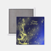 Christmas Tree Party Gold Stars Navy Blue Holidays マグネット (正面/裏面)