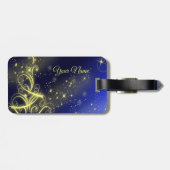 Christmas Tree Party Gold Stars Navy Blue Holidays ラゲッジタグ (裏面横)