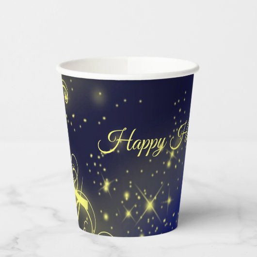 Christmas Tree Party Gold Stars Navy Blue Holidays 紙コップ (左)