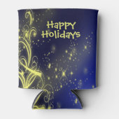 Christmas Tree Party Gold Stars Navy Blue Holidays 缶クーラー (正面)