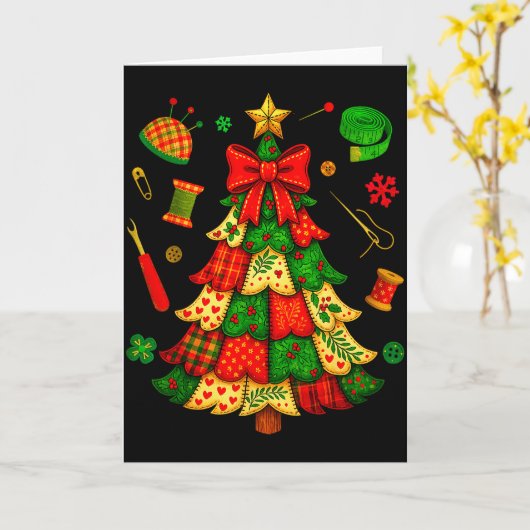 Christmas Tree Patchwork Quilting Quilter Sewing L カード (黄色い花)