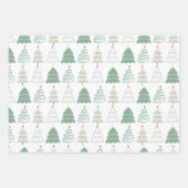 Christmas Tree Pattern in Retro Green Blue Russet ラッピングペーパーシート (正面)