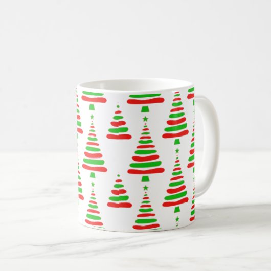 Christmas tree pattern red and green doodle b コーヒーマグカップ (正面右)