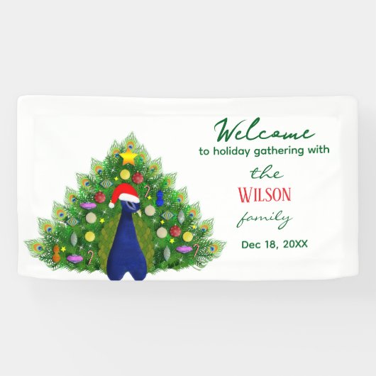 Christmas Tree Peacock Family Holiday Gathering 横断幕 (横)