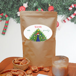 Christmas Tree Peacock Family Name 楕円形シール