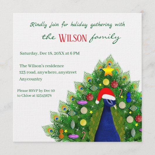 Christmas Tree Peacock Holiday Gathering  招待状 (正面)