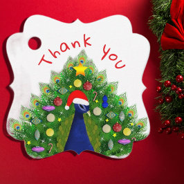 Christmas Tree Peacock Thank You Card  フェイバータグ
