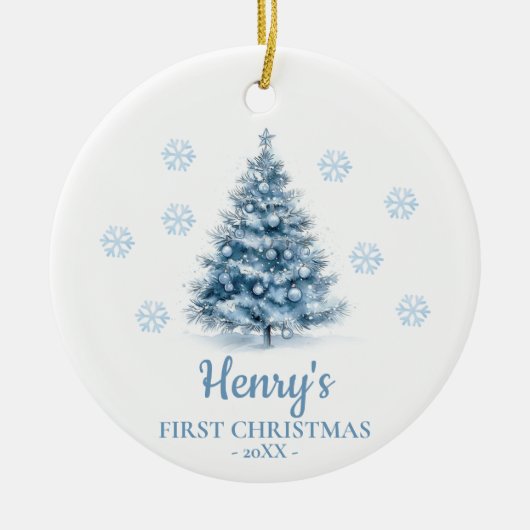 Christmas Tree Personalized Baby's First Christmas セラミックオーナメント (正面)