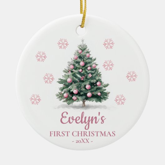 Christmas Tree Personalized Girl's First Christmas セラミックオーナメント (正面)