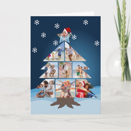 Christmas Tree Photo Card With Snowflakes カード (正面)