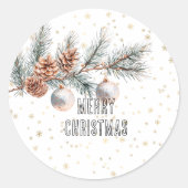 Christmas Tree Pine Cones Ornaments Gold Snowflake ラウンドシール (正面)