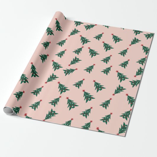 Christmas Tree Pink, Green and Red Wrapping Paper ラッピングペーパー (アンロールド)