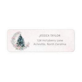 Christmas Tree Pink Silver Return Address ラベル