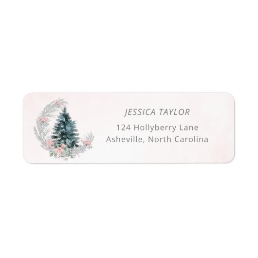 Christmas Tree Pink Silver Return Address ラベル (正面)