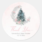 Christmas tree Pink Silver Thank you ラウンドシール (正面)