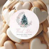 Christmas tree Pink Silver Thank you ラウンドシール