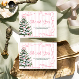 Christmas Tree Pink Winter Baby Shower Thank You  カード