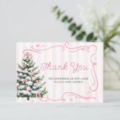 Christmas Tree Pink Winter Baby Shower Thank You  カード (スタンド正面)