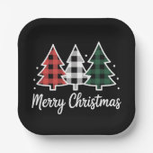 Christmas Tree Plaid Christmas Tree Merry Xmas ペーパープレート (正面)