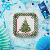 Christmas Tree Plaid with Holly ペーパープレート (パーティー)
