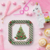 Christmas Tree Plaid with Holly ペーパープレート (パーティー)