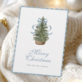 Christmas Tree Preppy Bow Blue Christmas シーズンカード