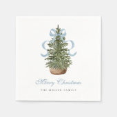 Christmas Tree Preppy Bow Blue Christmas スタンダードカクテルナプキン (正面)