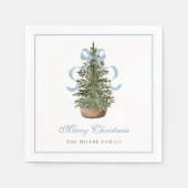 Christmas Tree Preppy Bow Blue Christmas スタンダードカクテルナプキン (正面)