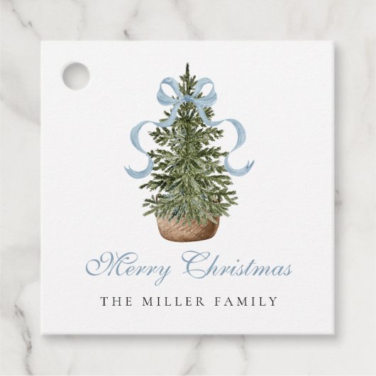 Christmas Tree Preppy Bow Blue Christmas フェイバータグ (正面)