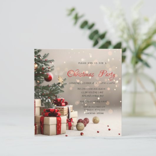 Christmas Tree Presents Bokeh Corporate Christmas 招待状 (スタンド正面)