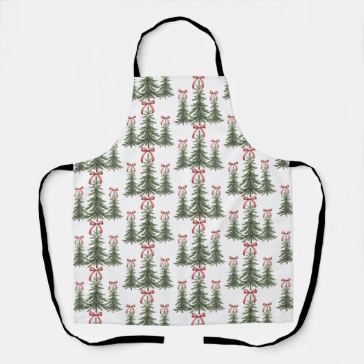 Christmas Tree Red Bow Retro Merry Christmas Xmas エプロン (正面)