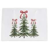 Christmas Tree Red Bow Retro Merry Christmas Xmas ラージペーパーバッグ (正面)